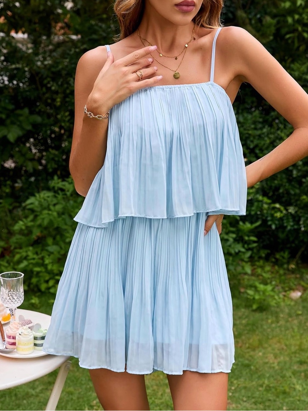 Exlura Light Blue Pleated Mini Romper